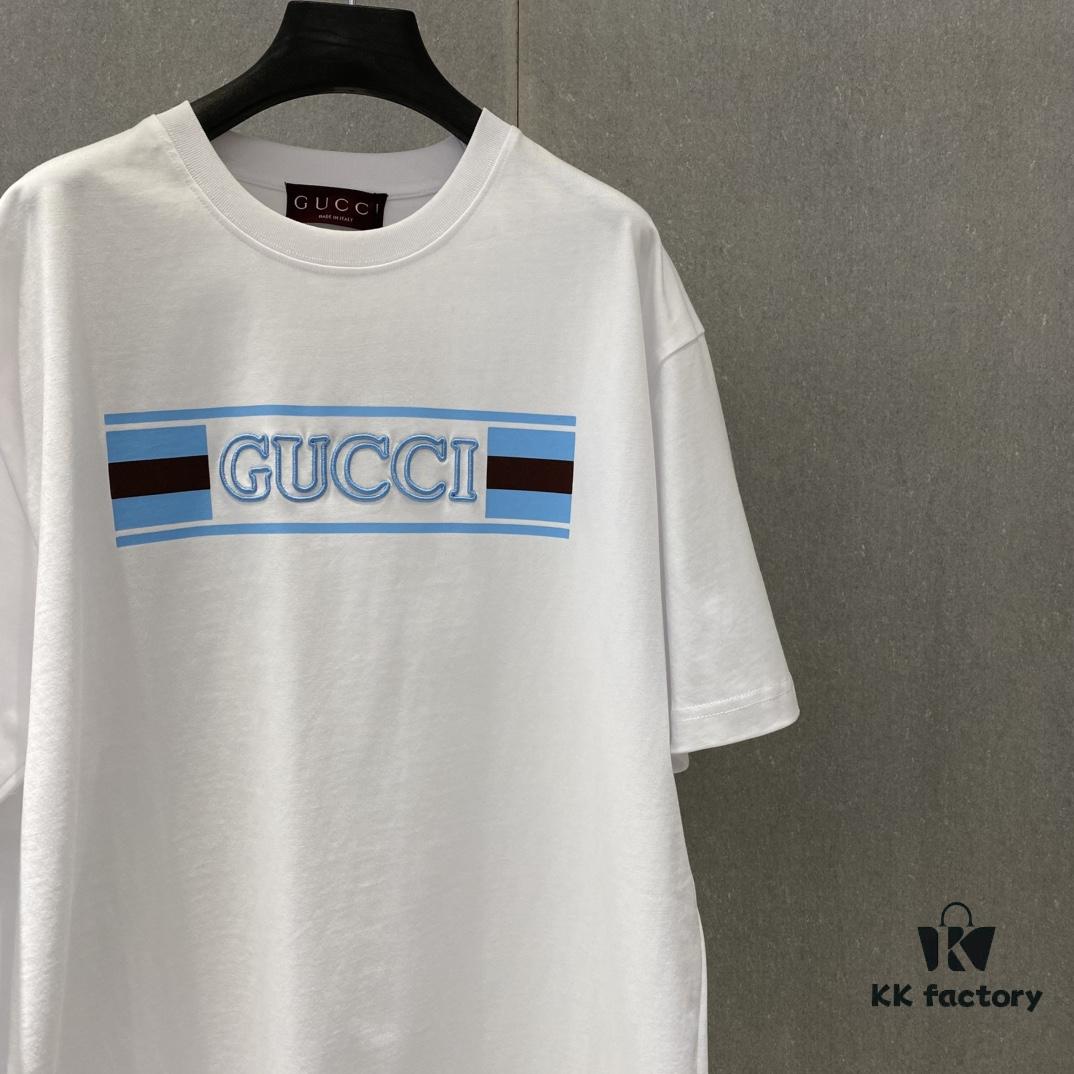 Gucc 225 Spring/Summer New Arrival Letter Print Short Sleeve T-Shirt with Dual Process of Printing and Embroidery