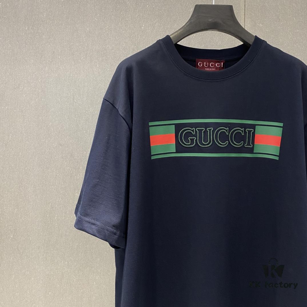 Gucc 225 Spring/Summer New Arrival Letter Print Short Sleeve T-Shirt with Dual Process of Printing and Embroidery