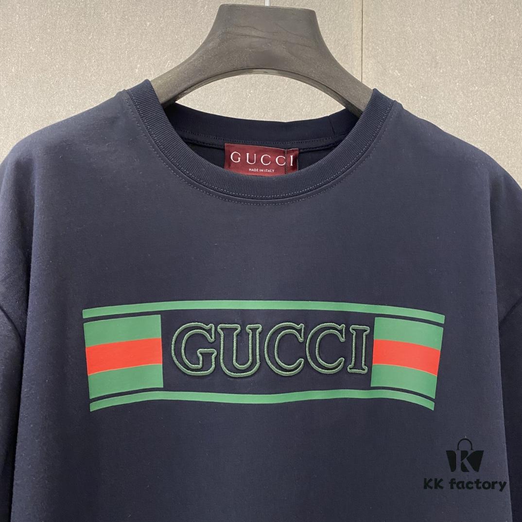 Gucc 225 Spring/Summer New Arrival Letter Print Short Sleeve T-Shirt with Dual Process of Printing and Embroidery