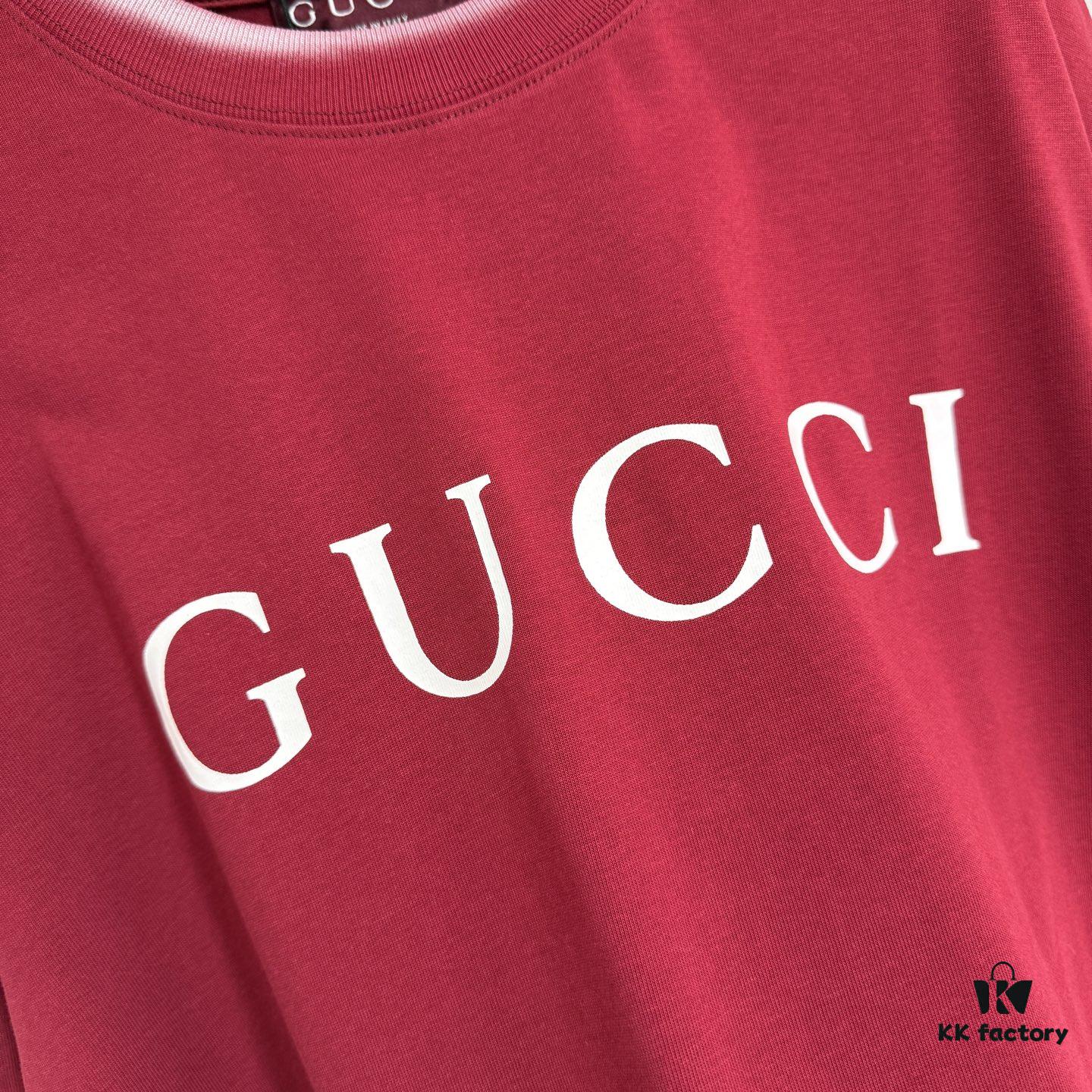 GUCCI 25SS Gucci Printed Cotton Knit T-Shirt Short Sleeve Classic Letter with Spray-Painted Detail on Collar and Sleeves