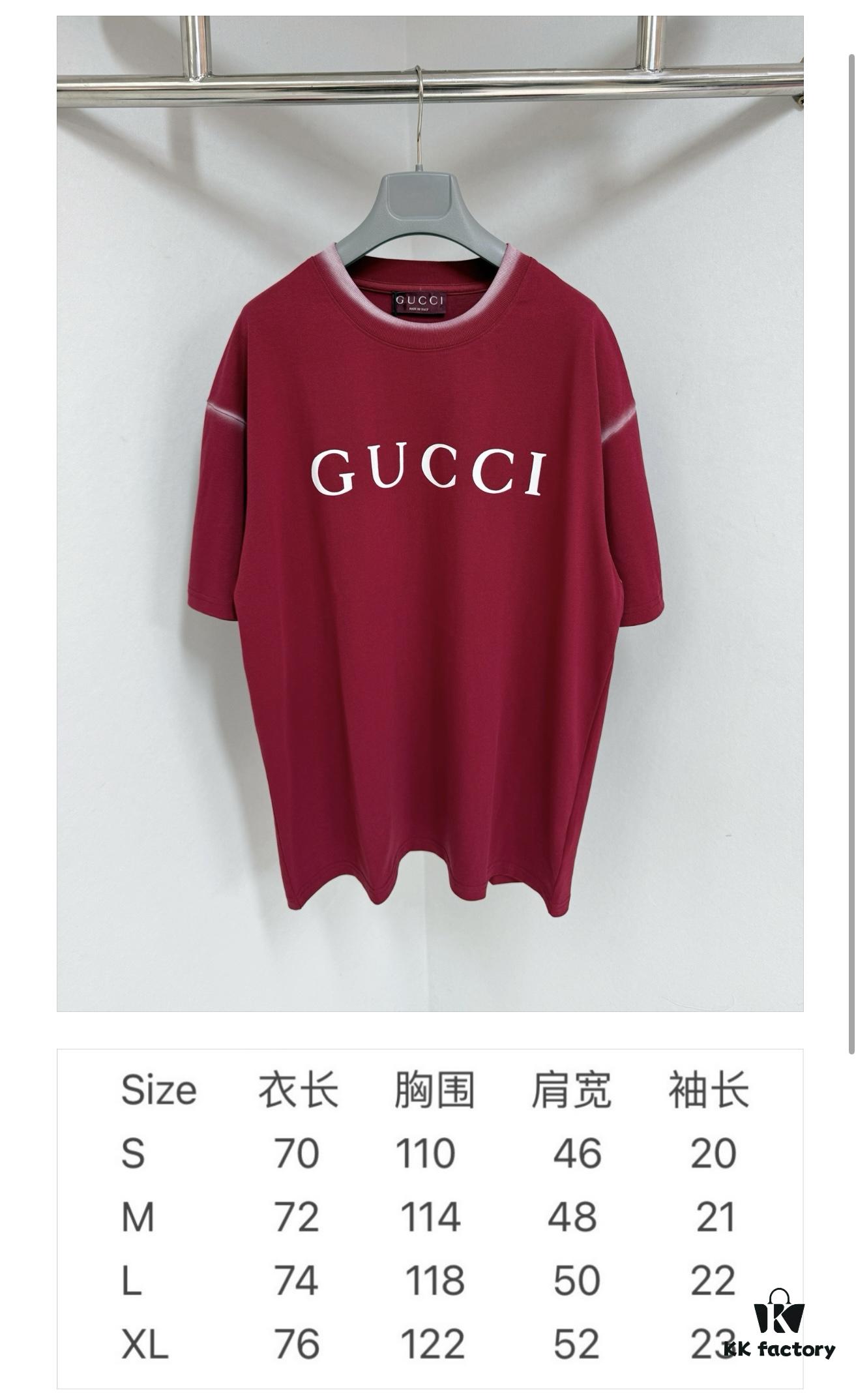 GUCCI 25SS Gucci Printed Cotton Knit T-Shirt Short Sleeve Classic Letter with Spray-Painted Detail on Collar and Sleeves