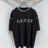 GUCCI 25SS Gucci Printed Cotton Knit T-Shirt Short Sleeve with Classic Letter Logo, Spray-Painted Detail on Collar and Sleeves
