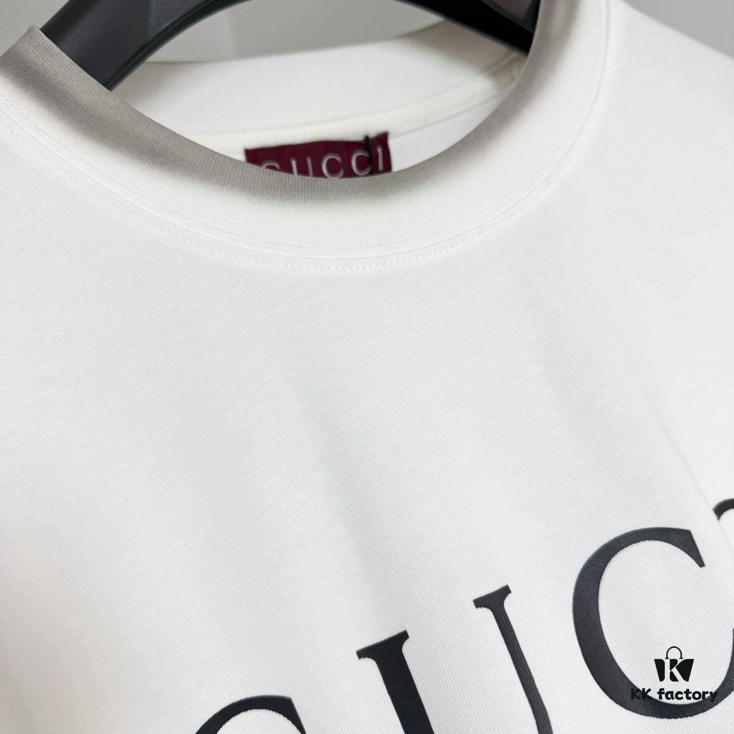 GUCCI 25SS Gucci Printed Cotton Knit T-Shirt Short Sleeve Classic Letter with Spray Paint Decoration on Collar and Sleeves