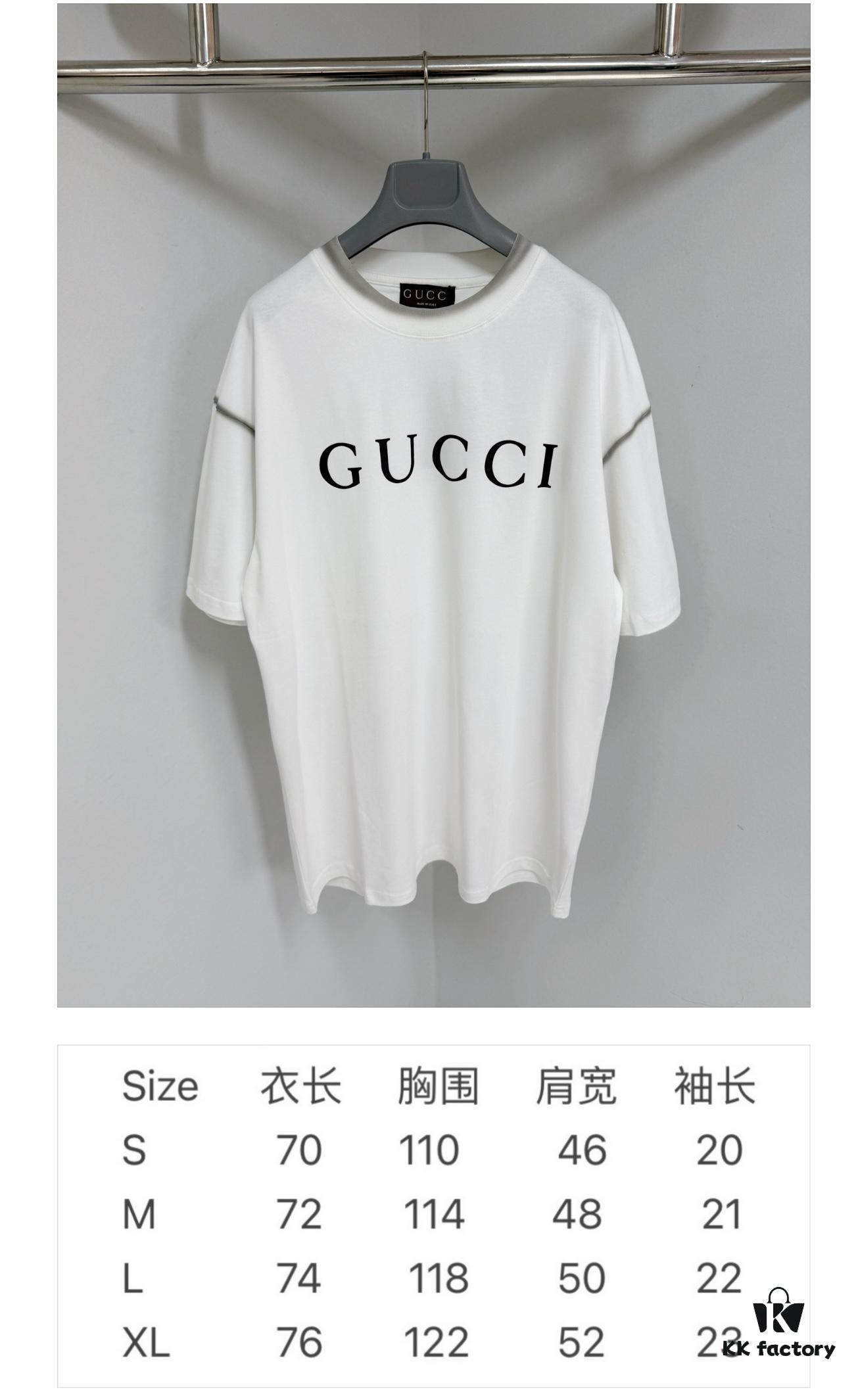 GUCCI 25SS Gucci Printed Cotton Knit T-Shirt Short Sleeve Classic Letter with Spray Paint Decoration on Collar and Sleeves