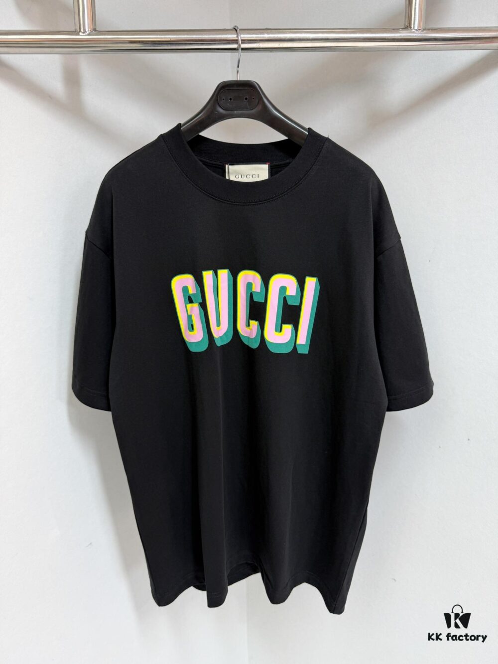 GUCC 25 3D Logo Print Short Sleeve T-Shirt in White Knitted Cotton