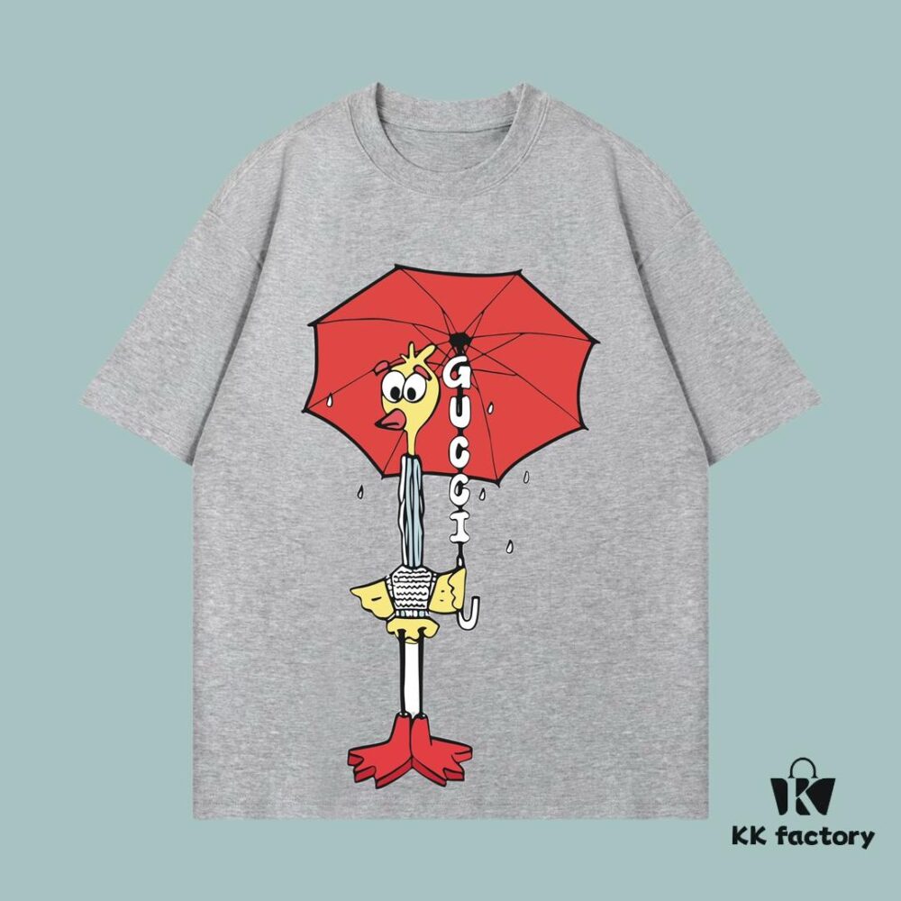 High-End Quality GUCCI 2025 Fall Spring Collection Duck Umbrella Short Sleeve T-Shirt, Premium 270G 32-Count Double-Yarn Pure Cotton Fabric, Loose Fit Unisex Design