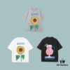 GUCCI 2025 Fall Spring/Summer Collection Sunflower🌻 Beverage🍹 Short Sleeve T-Shirt Premium Quality, Special 270G 32-Count Double-Yarn Pure Cotton Fabric, Loose Fit Unisex Design