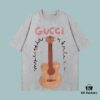 GUCCI 2025 Fall Spring/Summer Collection Guitar 🎸 Short Sleeve T-Shirt Premium Quality Custom Woven 270G 32-Count Double-Yarn Pure Cotton Fabric Relaxed Unisex Fit