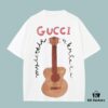 High-End Quality GUCCI 2025 Fall Spring Collection Guitar 🎸 Short Sleeve T-Shirt, Custom Woven 270G 32-Count Double-Yarn Pure Cotton Fabric, Relaxed Fit Unisex Design