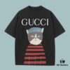 GUCCI 2025 Fall Spring/Summer Collection Kitten Graphic Short-Sleeve T-Shirt Premium Quality, Custom-Woven 270G 32-Count Double-Yarn Pure Cotton Fabric, Relaxed Fit Unisex Design