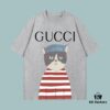 High-End Quality GUCCI 2025 Fall Spring Collection Kitten Graphic Short-Sleeve T-Shirt, Premium 270G 32-Count Double-Yarn Pure Cotton Fabric, Distinct from Regular Print, Relaxed Unisex Fit