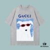 GUCCI 2025 Fall Spring-Summer Collection Cute Puppy Graphic T-Shirt, Premium 270G 32S Double-Yarn Cotton Fabric, Relaxed Unisex Fit