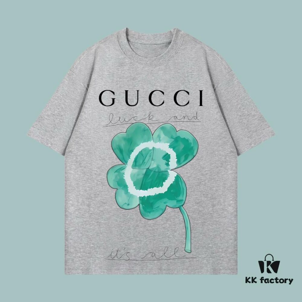 GUCCI 2025 Fall Spring-Summer Collection Clover Short Sleeve T-Shirt Premium Quality 270G 32S Double-Yarn Pure Cotton Fabric Loose Fit Unisex