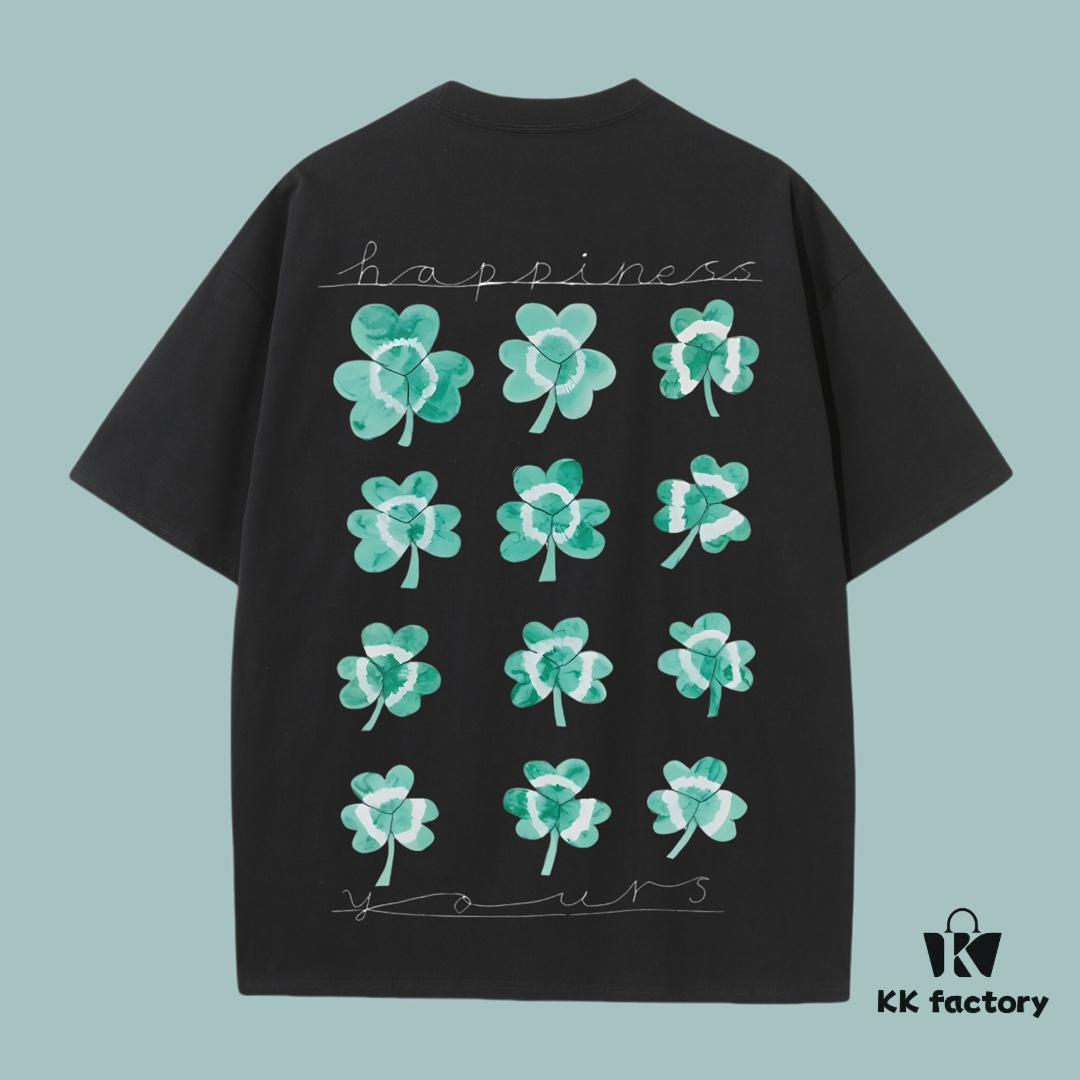 GUCCI 2025 Fall Spring-Summer Collection Clover Short Sleeve T-Shirt, Premium 270G 32-Count Double-Yarn Pure Cotton Fabric, Distinct from Regular Print, Relaxed Fit Unisex Design