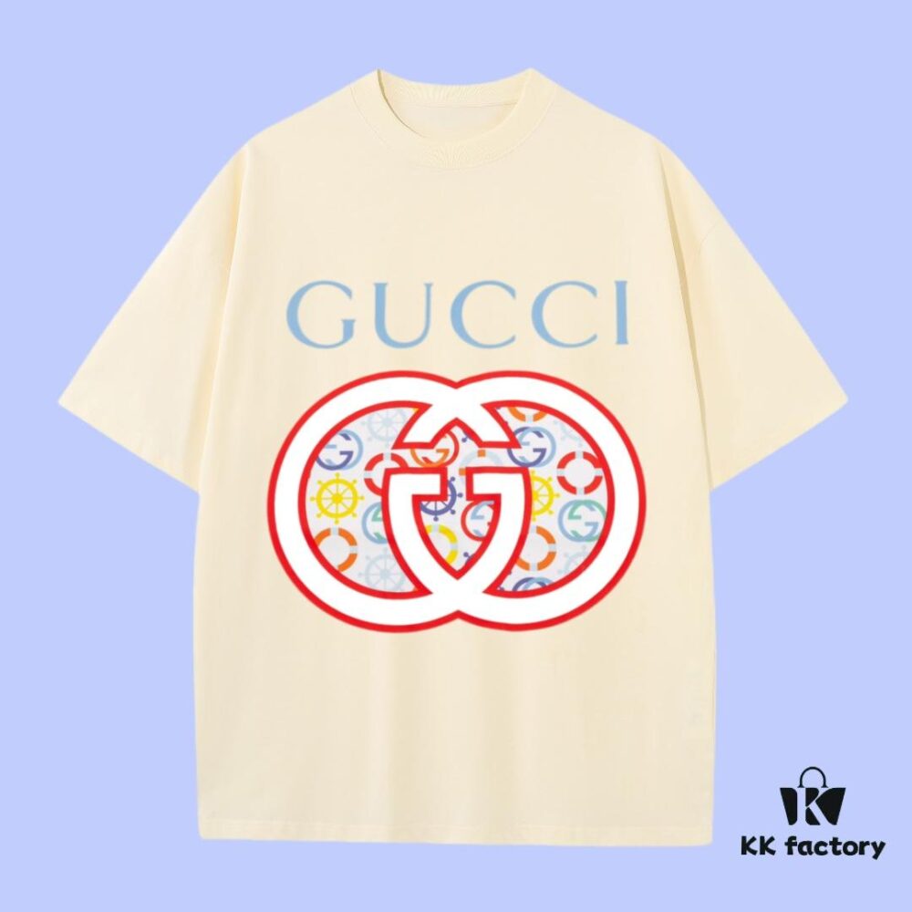 High-End Quality GUCCI 2025 Fall Spring/Summer Collection Logo Short-Sleeve T-Shirt, Premium 270G 32-Count Double-Yarn Pure Cotton Fabric, Distinct from Regular Printed Tees, Relaxed Unisex Fit