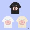 High-End Quality GUCCI 2025 Fall Spring/Summer Collection Logo Short-Sleeve T-Shirt, Premium 270G 32-Count Double-Yarn Pure Cotton Fabric, Distinct from Regular Printed Tees, Relaxed Unisex Fit