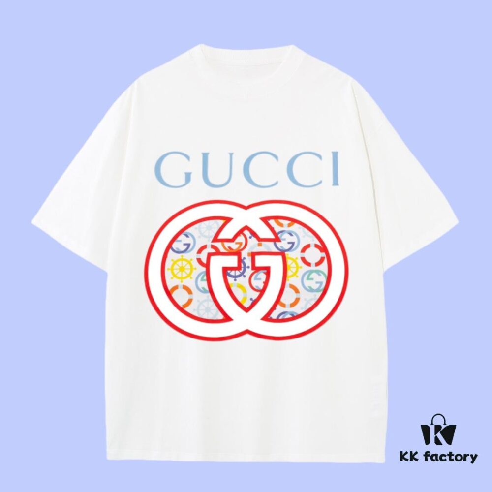 High-End Quality GUCCI 2025 Fall Spring/Summer Collection Logo Short-Sleeve T-Shirt, Distinct from Regular Prints, Made of Custom-Woven 270G 32-Thread Double-Yarn Pure Cotton Fabric, Loose Fit Unisex Design