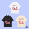 GUCCI 2025 Fall Spring/Summer Collection Pink Snake 🐍 Short Sleeve T-Shirt Premium Quality, Special Woven 270G 32-Count Double-Yarn Pure Cotton Fabric, Relaxed Fit Unisex Design