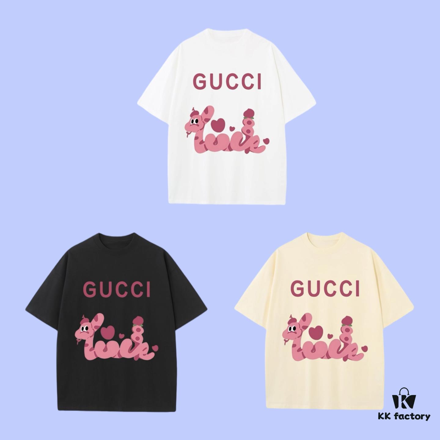 GUCCI 2025 Fall Spring/Summer Collection Pink Snake 🐍 Short Sleeve T-Shirt Premium Quality, Special Woven 270G 32-Count Double-Yarn Pure Cotton Fabric, Relaxed Fit Unisex Design