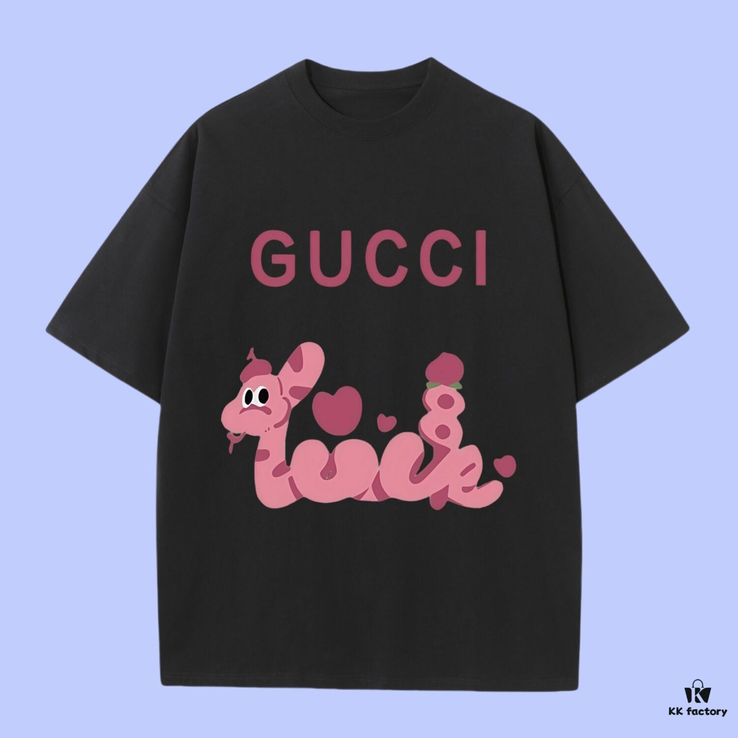 High-End Quality GUCCI 2025 Fall Spring/Summer Collection Pink Snake Short-Sleeve T-Shirt, Premium Custom-Woven 270G 32-Count Double-Yarn Pure Cotton Fabric, Distinct from Regular Printed Tees, Relaxed Unisex Fit