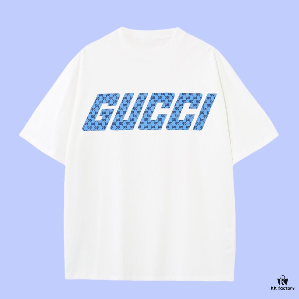 GUCCI 2025 Fall Spring/Summer Collection Snake Pattern Logo Short Sleeve T-Shirt, Premium 270G 32s Double-Yarn Pure Cotton Fabric, Relaxed Fit Unisex Design