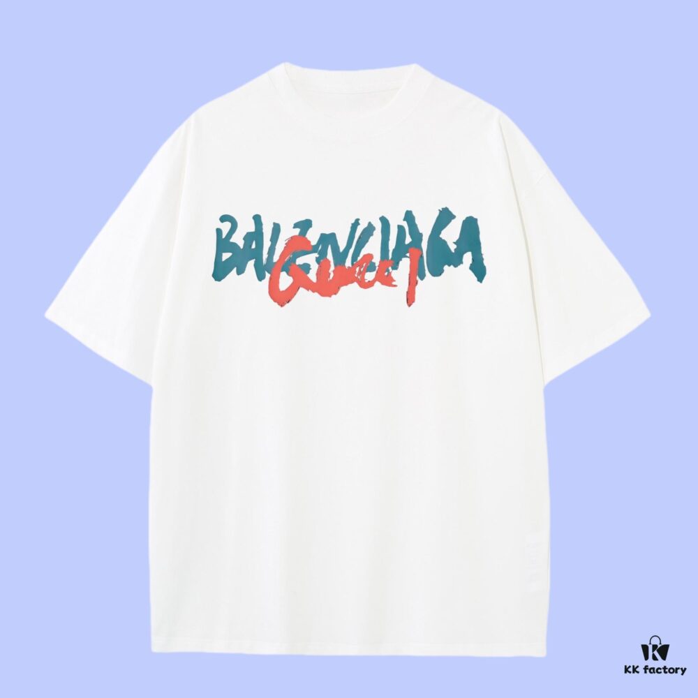 High-End Quality Gucci Collaborative 2025 Fall Spring-Summer Collection Color-Block Logo Short-Sleeve T-Shirt, Distinct from Regular Print, Custom-Woven 270G 32-Count Double-Yarn Pure Cotton Fabric, Loose Fit Unisex Design