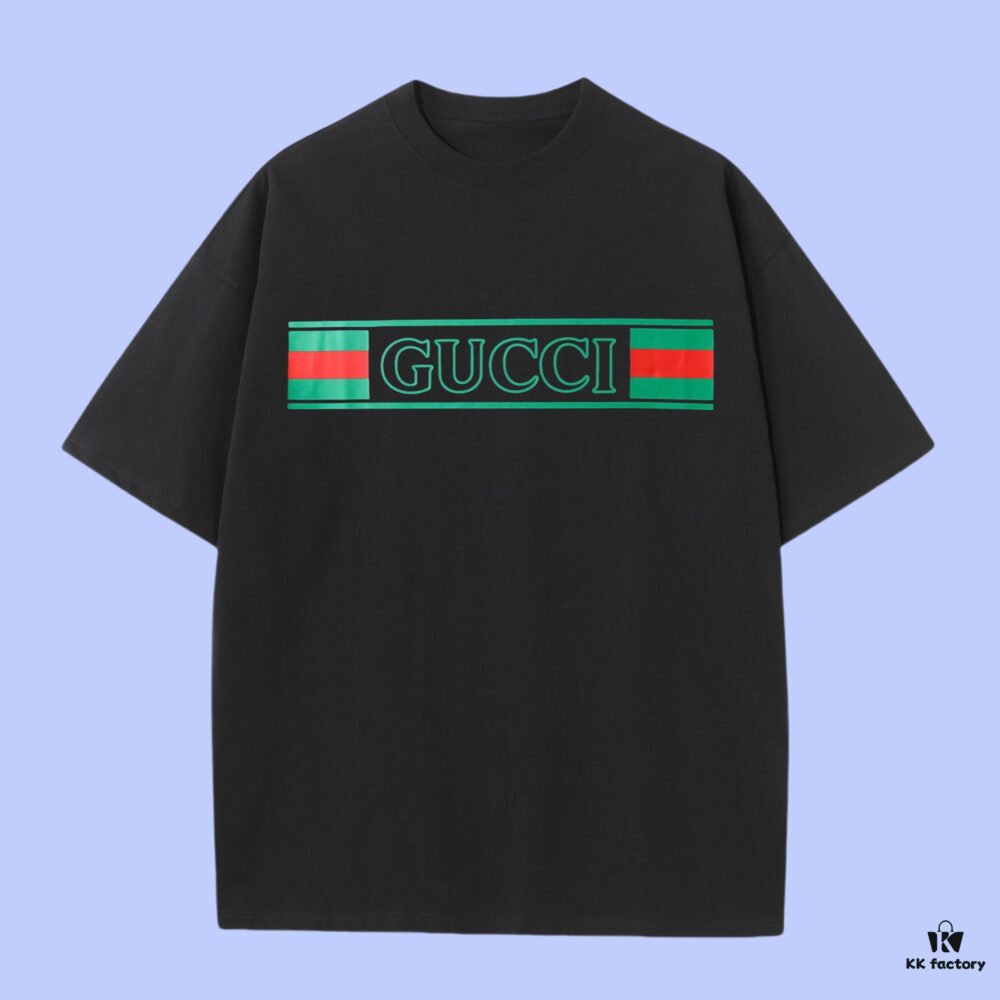 High-End Quality GUCCI 2025 Fall Spring/Summer Collection Logo Short-Sleeve T-Shirt, Premium 270G 32-Count Double-Yarn Cotton Fabric, Distinct from Regular Printed Tees, Relaxed Unisex Fit