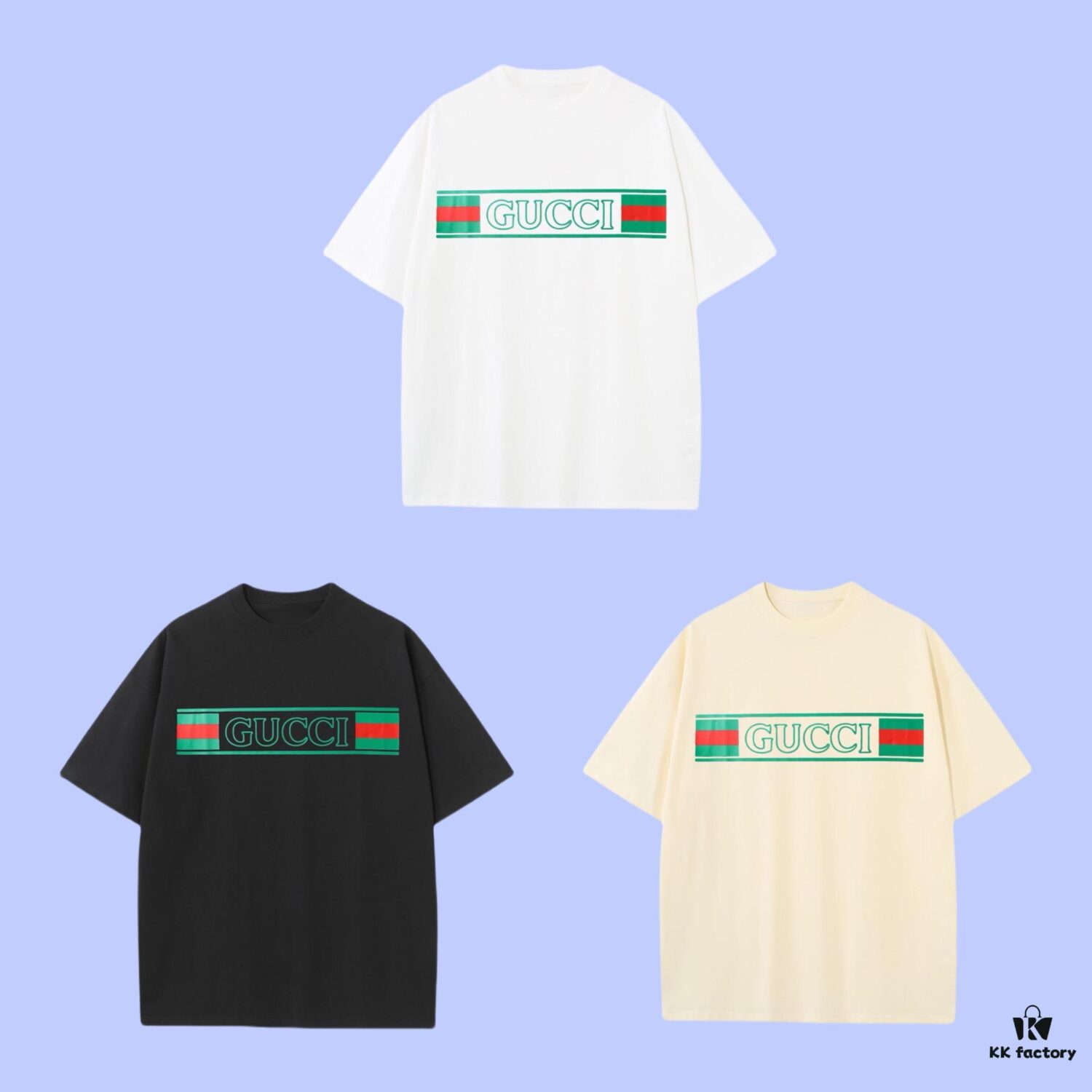 High-End Quality GUCCI 2025 Fall Spring/Summer Collection Logo Short-Sleeve T-Shirt, Premium 270G 32-Count Double-Yarn Cotton Fabric, Relaxed Unisex Fit