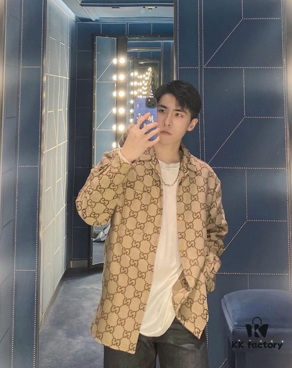 Gucci GUCCI 24FW Double G Jacquard Lapel Long-Sleeve Shirt Jacket