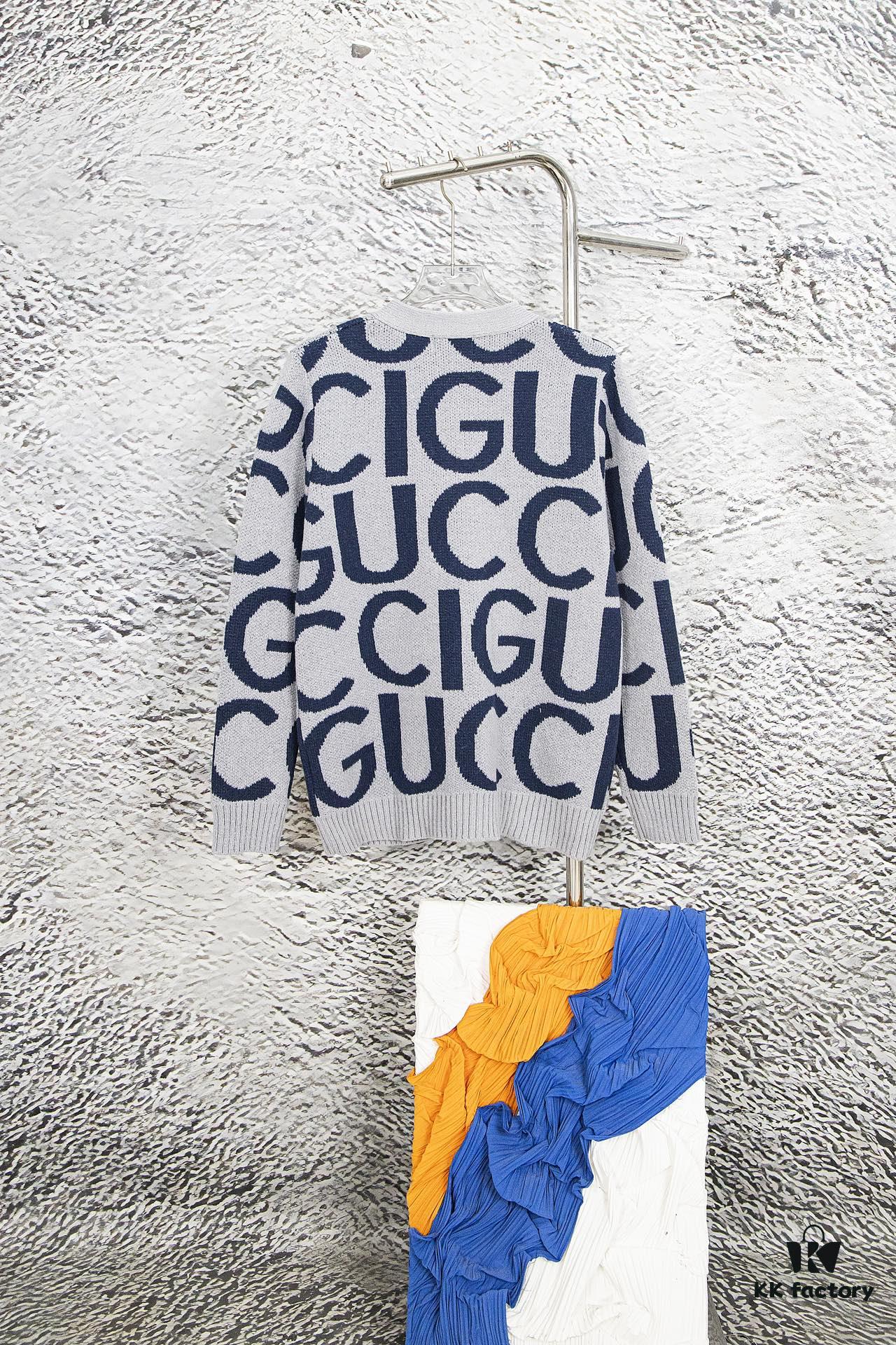 GUCCI Men's and Women's Double G Logo Knit Cardigan Polo Collar Ivory White Wool-Blend High-Quality Craftsmanship