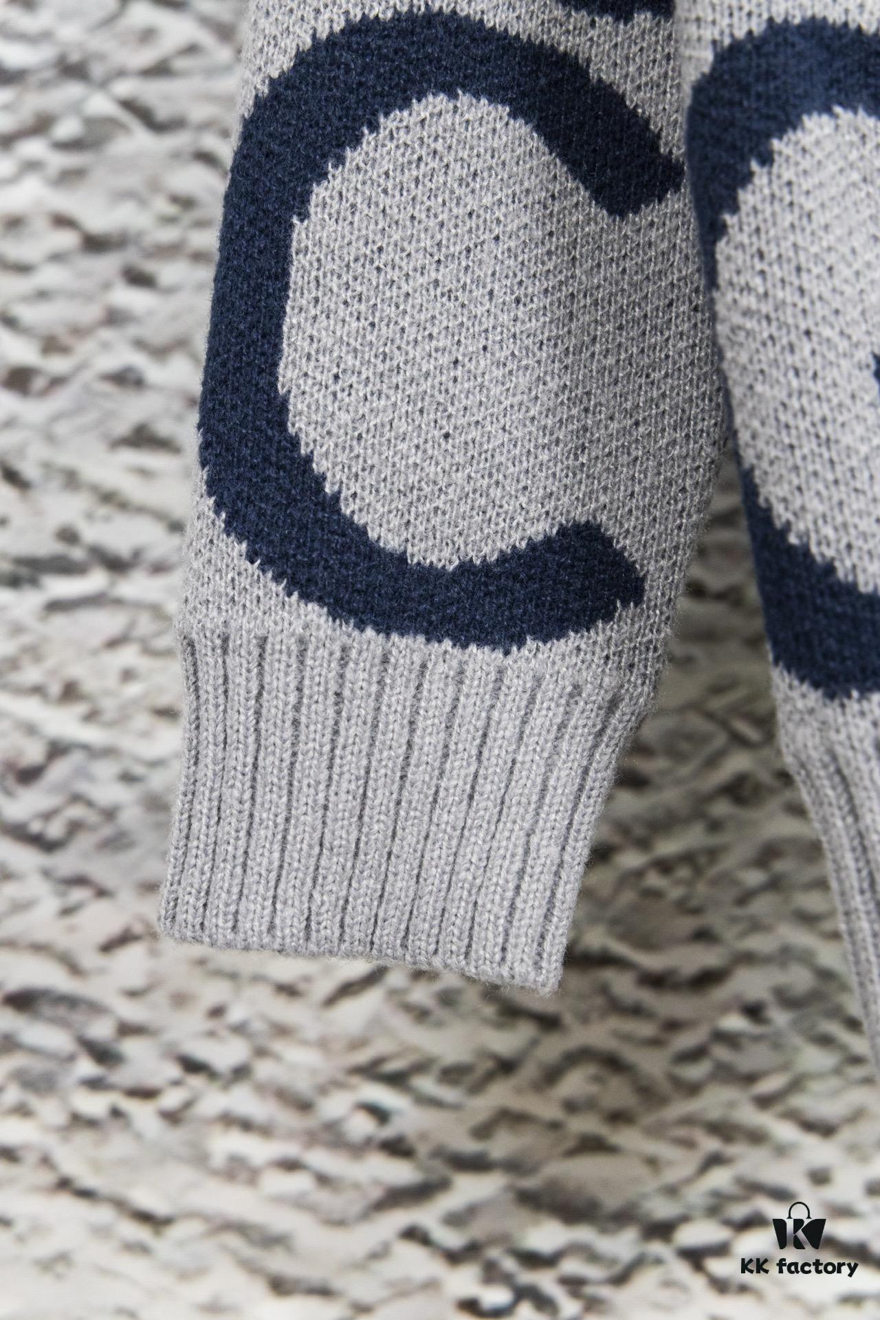 GUCCI Men's and Women's Double G Logo Knit Cardigan Polo Collar Ivory White Wool-Blend High-Quality Craftsmanship