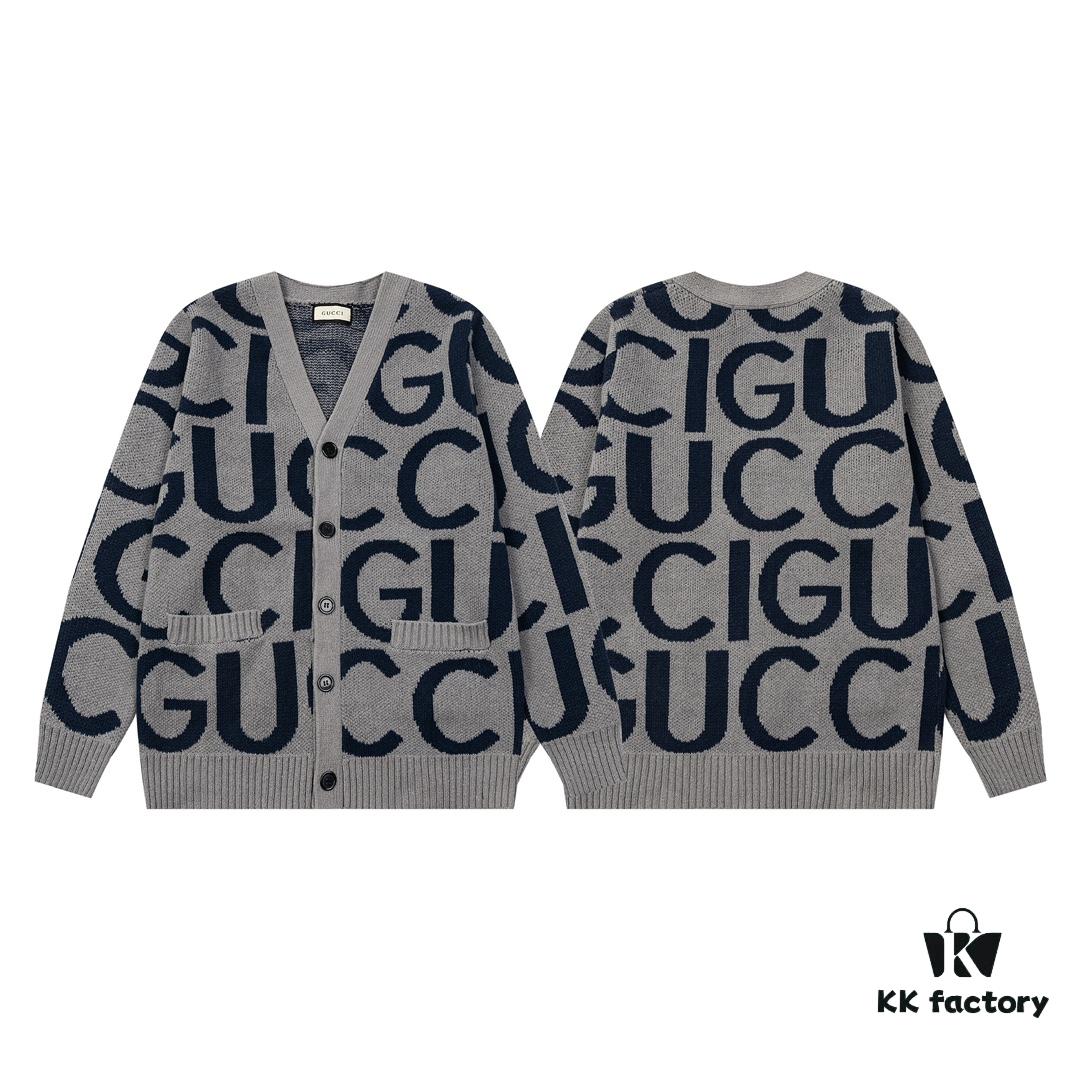 GUCCI Wool-Blend Knit Polo Collar Cardigan with Double G Logo