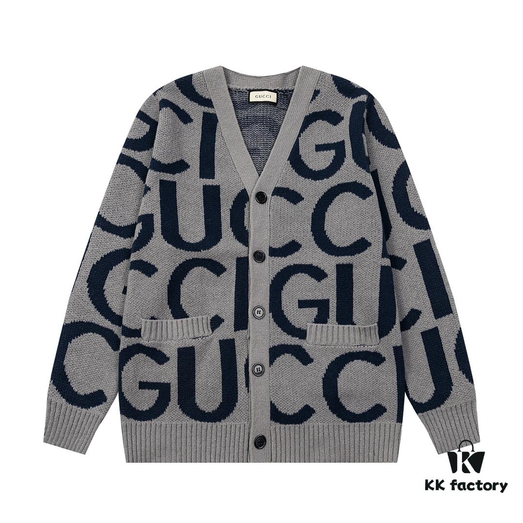 GUCCI Wool-Blend Knit Polo Collar Cardigan with Double G Logo