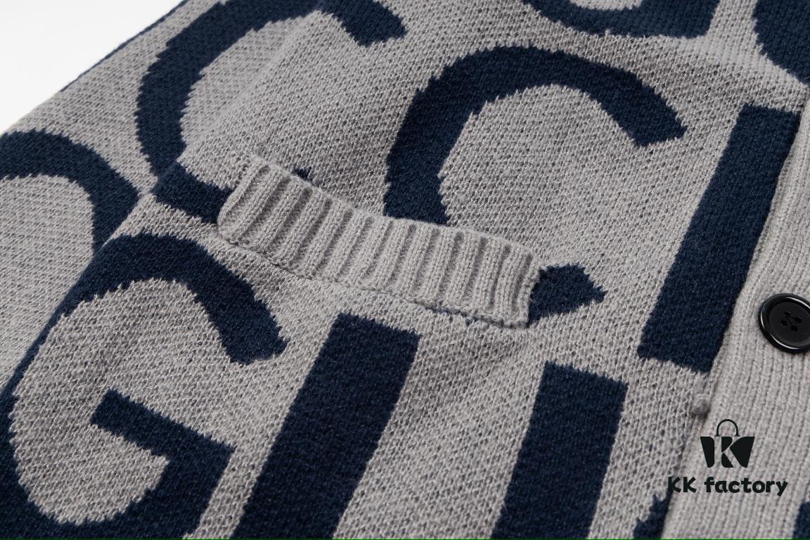 GUCCI Wool-Blend Knit Polo Collar Cardigan with Double G Logo