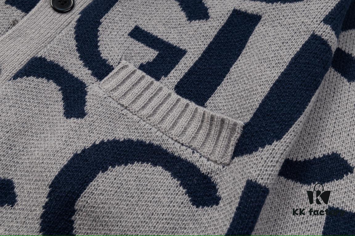 GUCCI Wool-Blend Knit Polo Collar Cardigan with Double G Logo