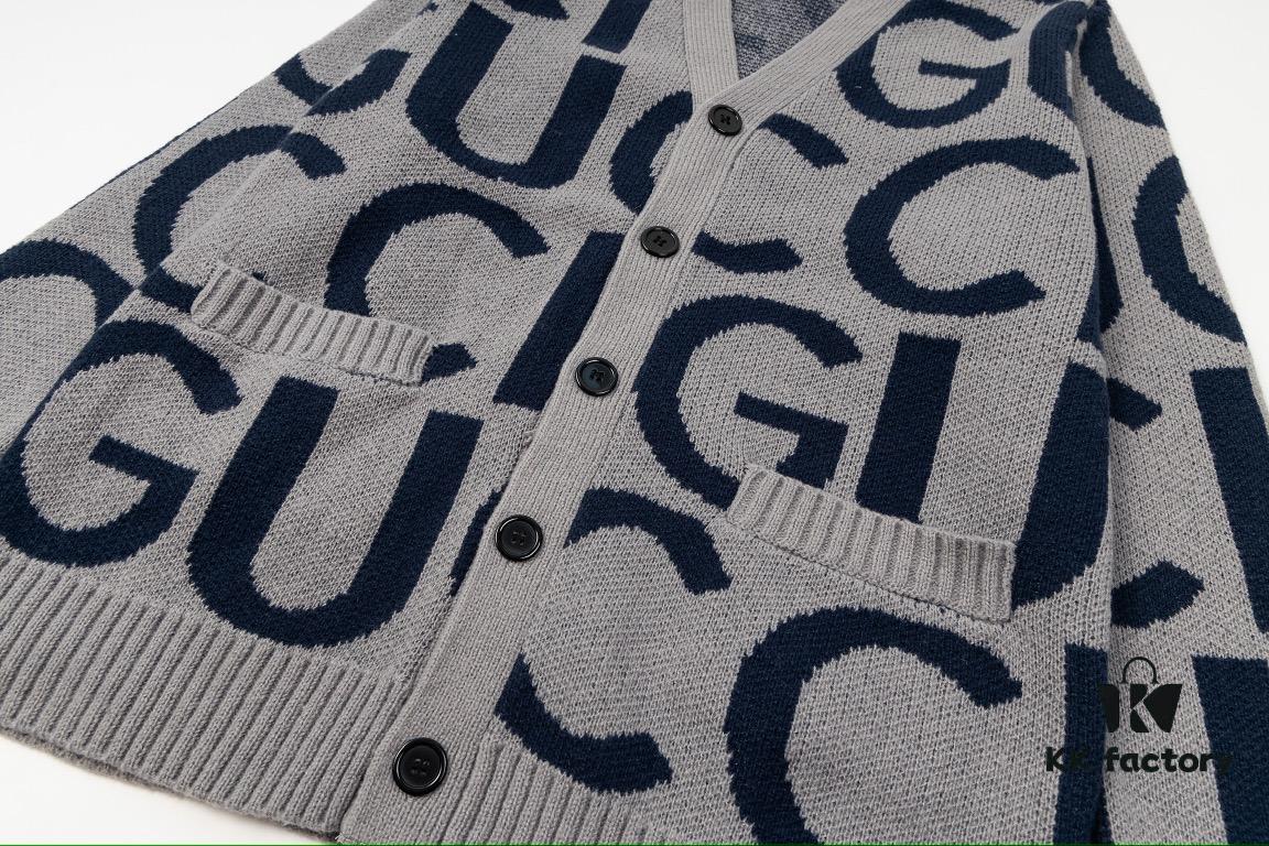 GUCCI Wool-Blend Knit Polo Collar Cardigan with Double G Logo