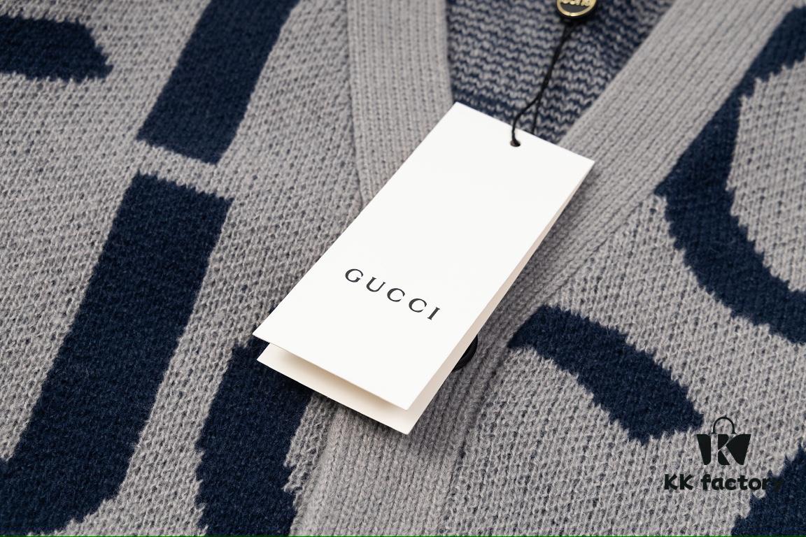 GUCCI Wool-Blend Knit Polo Collar Cardigan with Double G Logo