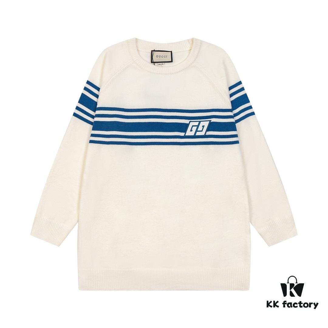 GUCCI Crew Neck Jacquard Sweater Unisex High-Density Wool Blend Premium Knitwear White