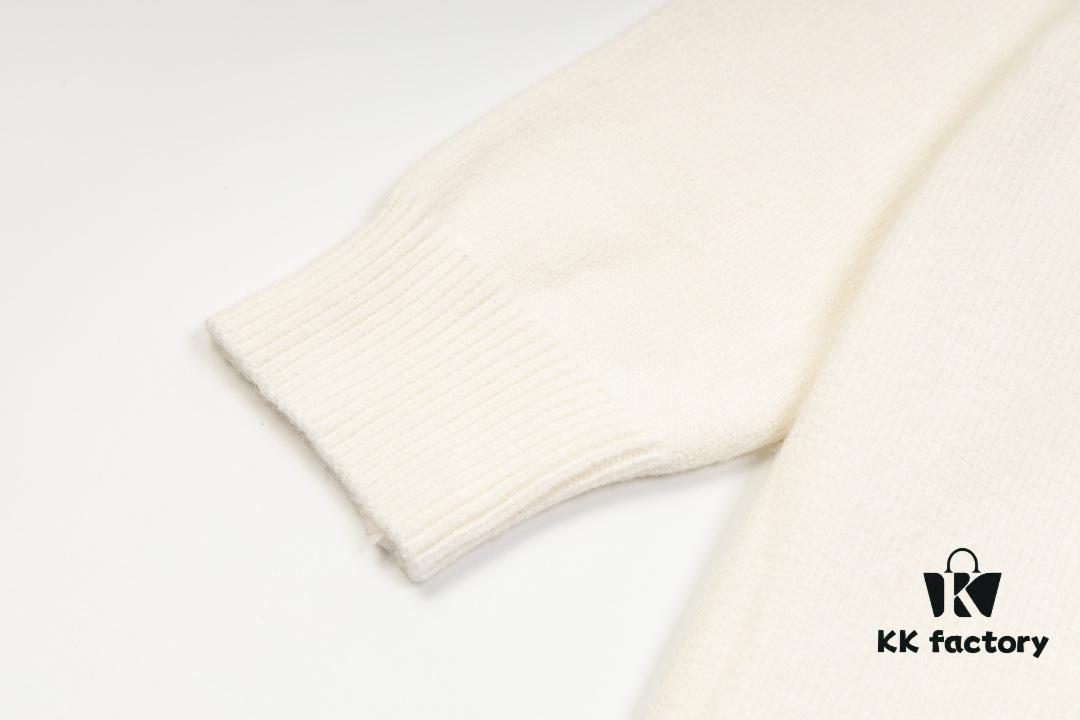 GUCCI Crew Neck Jacquard Sweater Unisex High-Density Wool Blend Premium Knitwear White