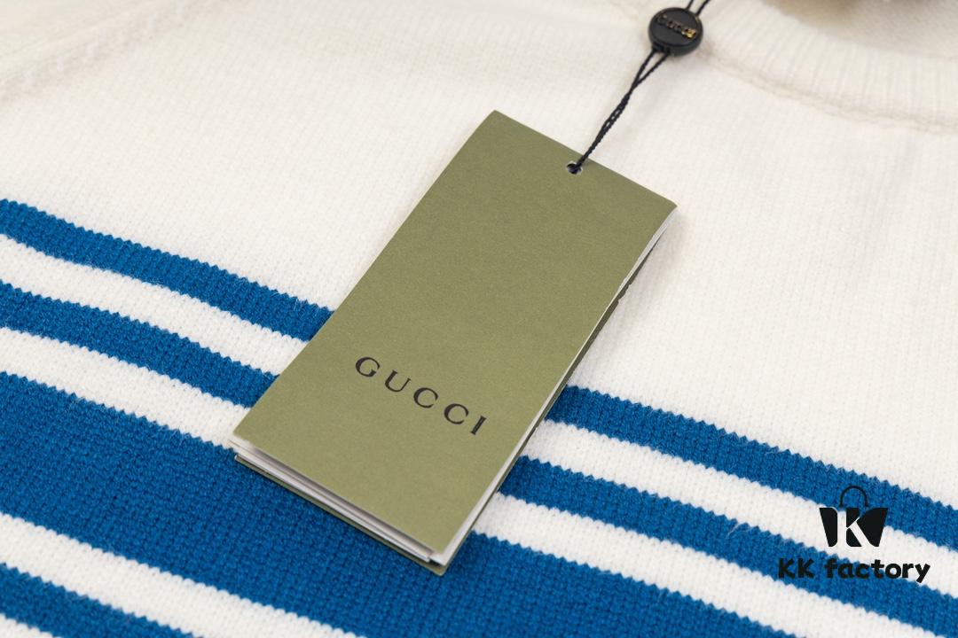 GUCCI Crew Neck Jacquard Sweater Unisex High-Density Wool Blend Premium Knitwear White