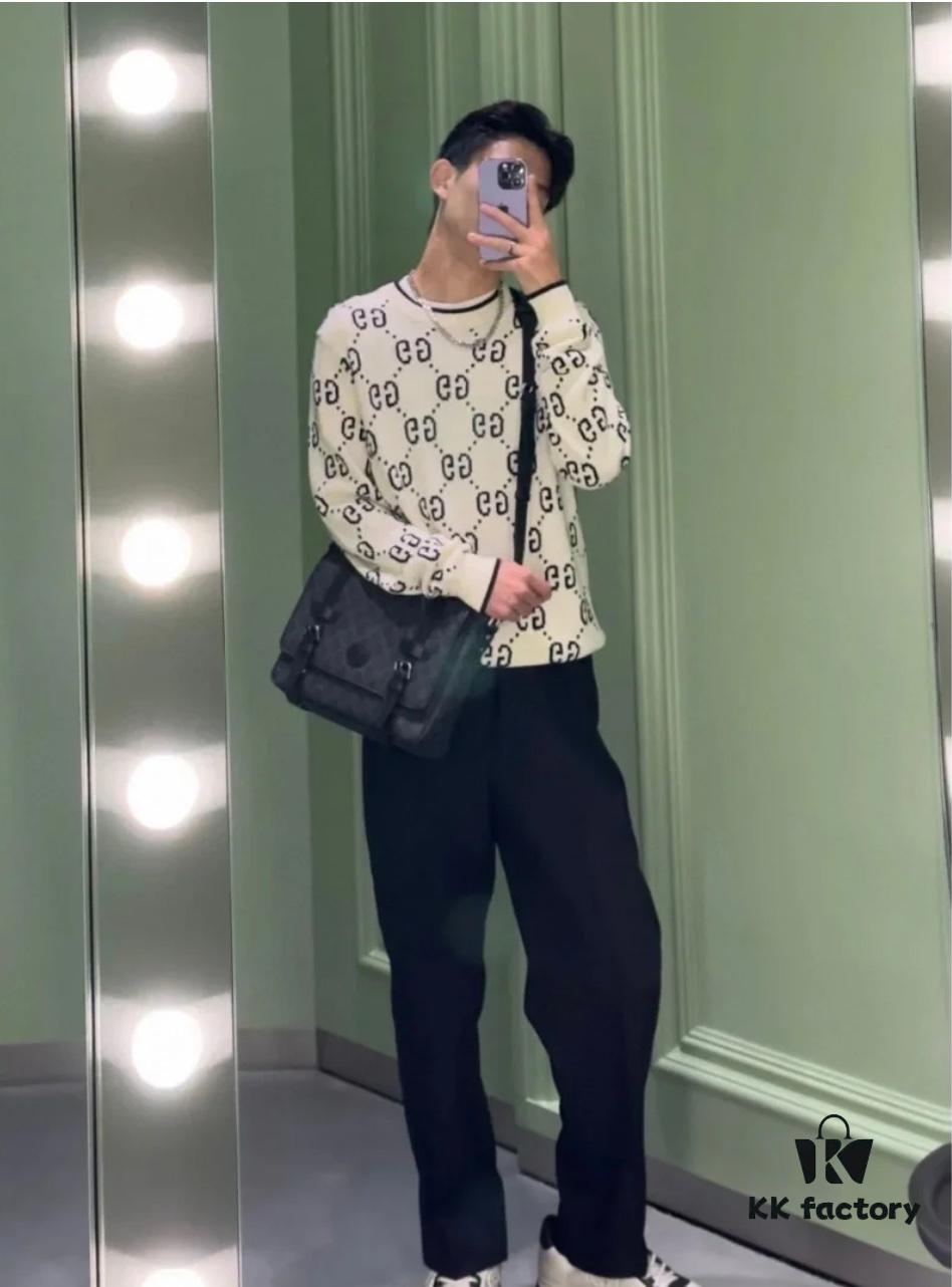 GUCCI Crew Neck Jacquard Full Print Sweater Unisex High-Density Wool Blend Soft Skin-Friendly Fashion Statement Perfect Fit