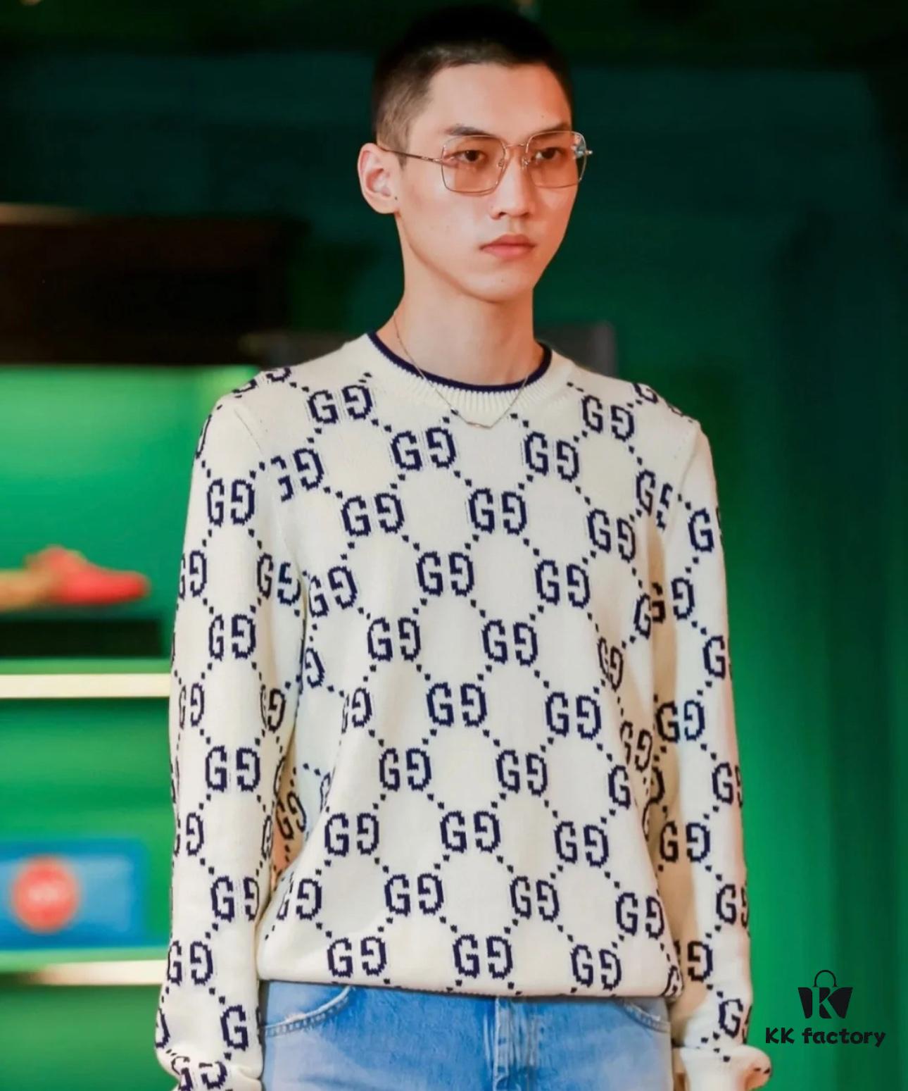 GUCCI Crew Neck Jacquard Full Print Sweater Unisex High-Density Wool Blend Soft Skin-Friendly Fashion Statement Perfect Fit