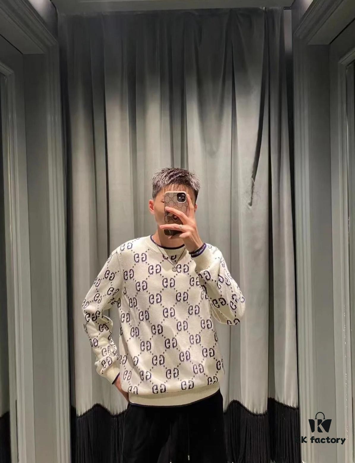 GUCCI Crew Neck Jacquard Full Print Sweater Unisex High-Density Wool Blend Soft Skin-Friendly Fashion Statement Perfect Fit