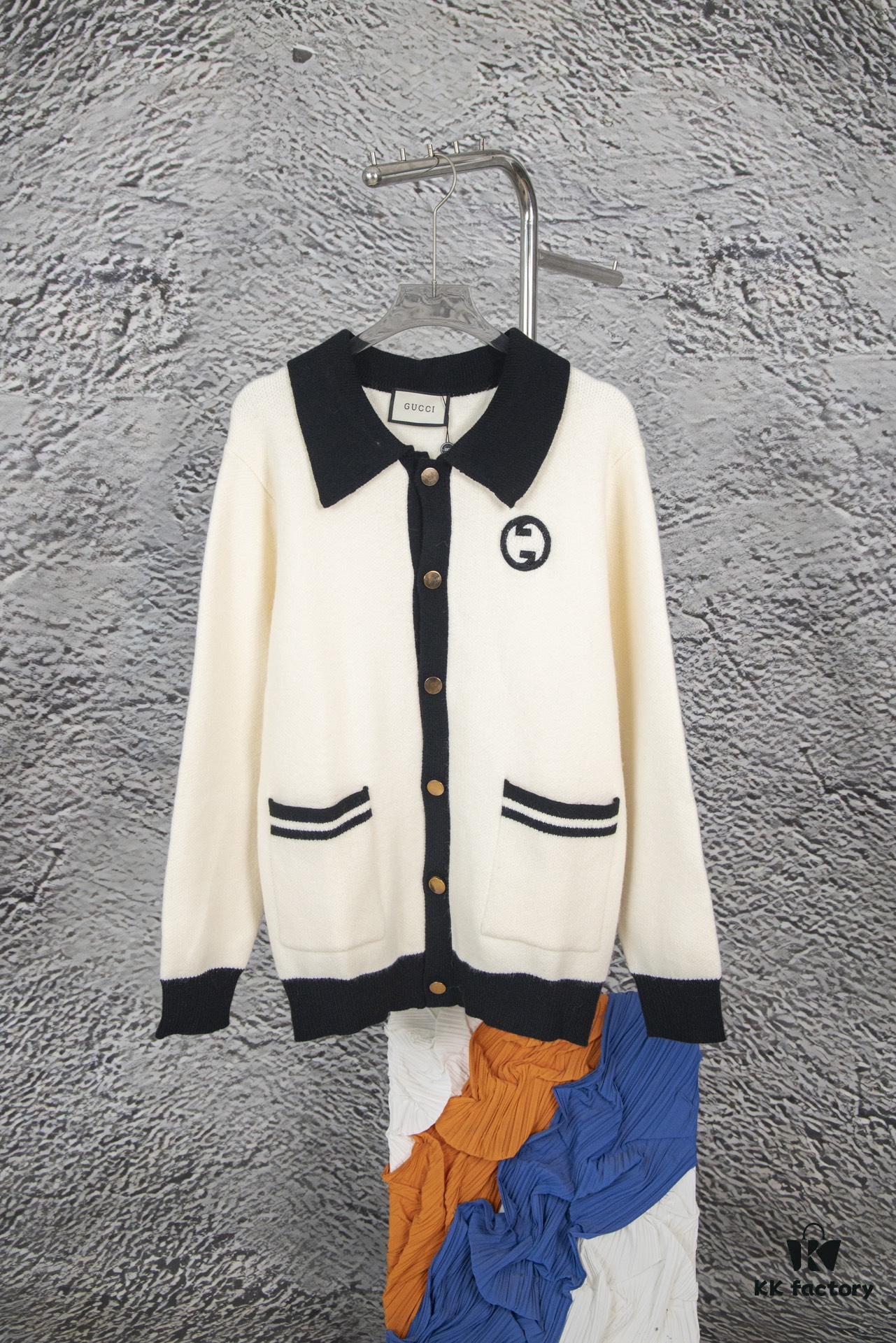 GUCCI Color-Block Button Knit Coat Made of High-End Wool Material