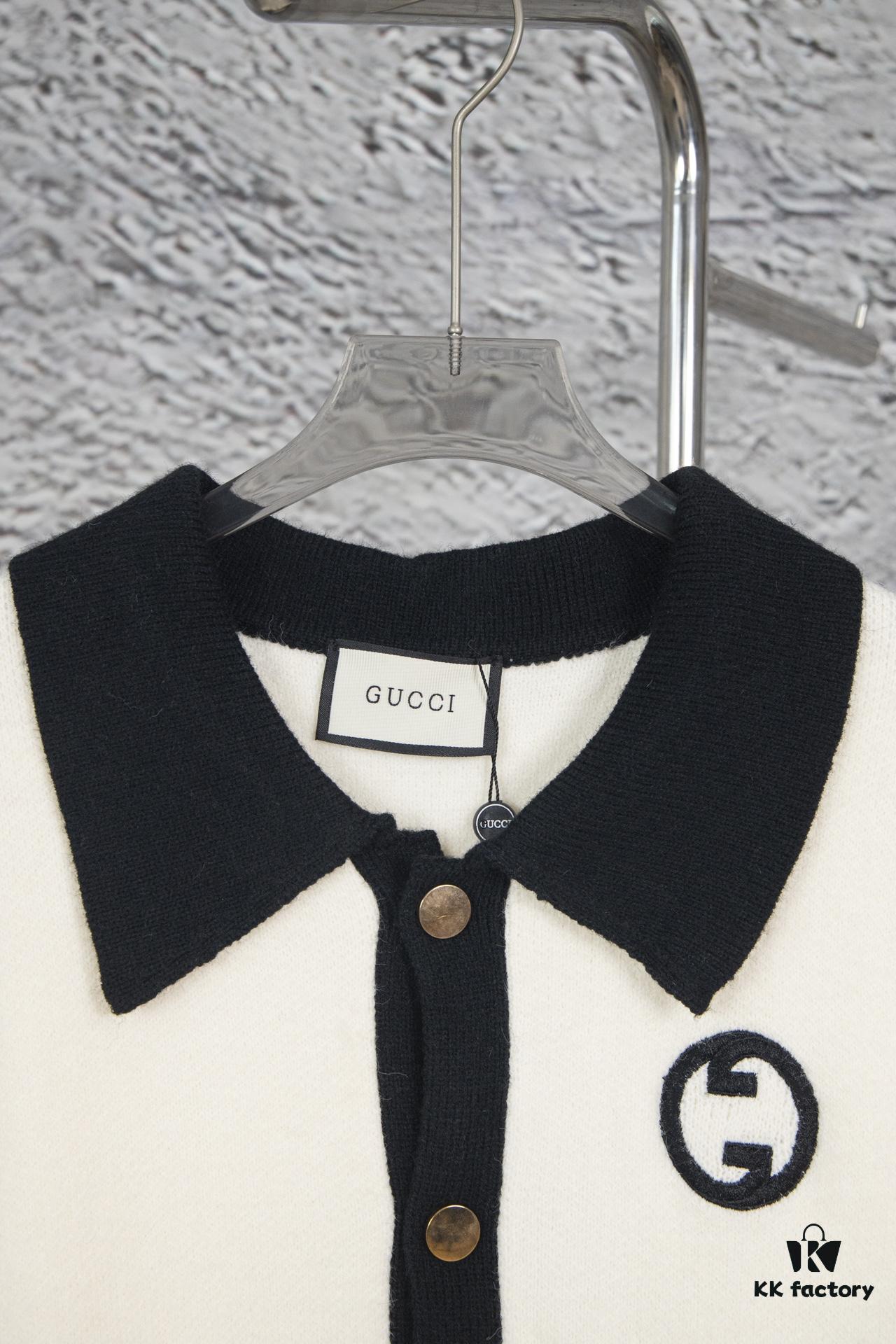 GUCCI Color-Block Button Knit Coat Made of High-End Wool Material