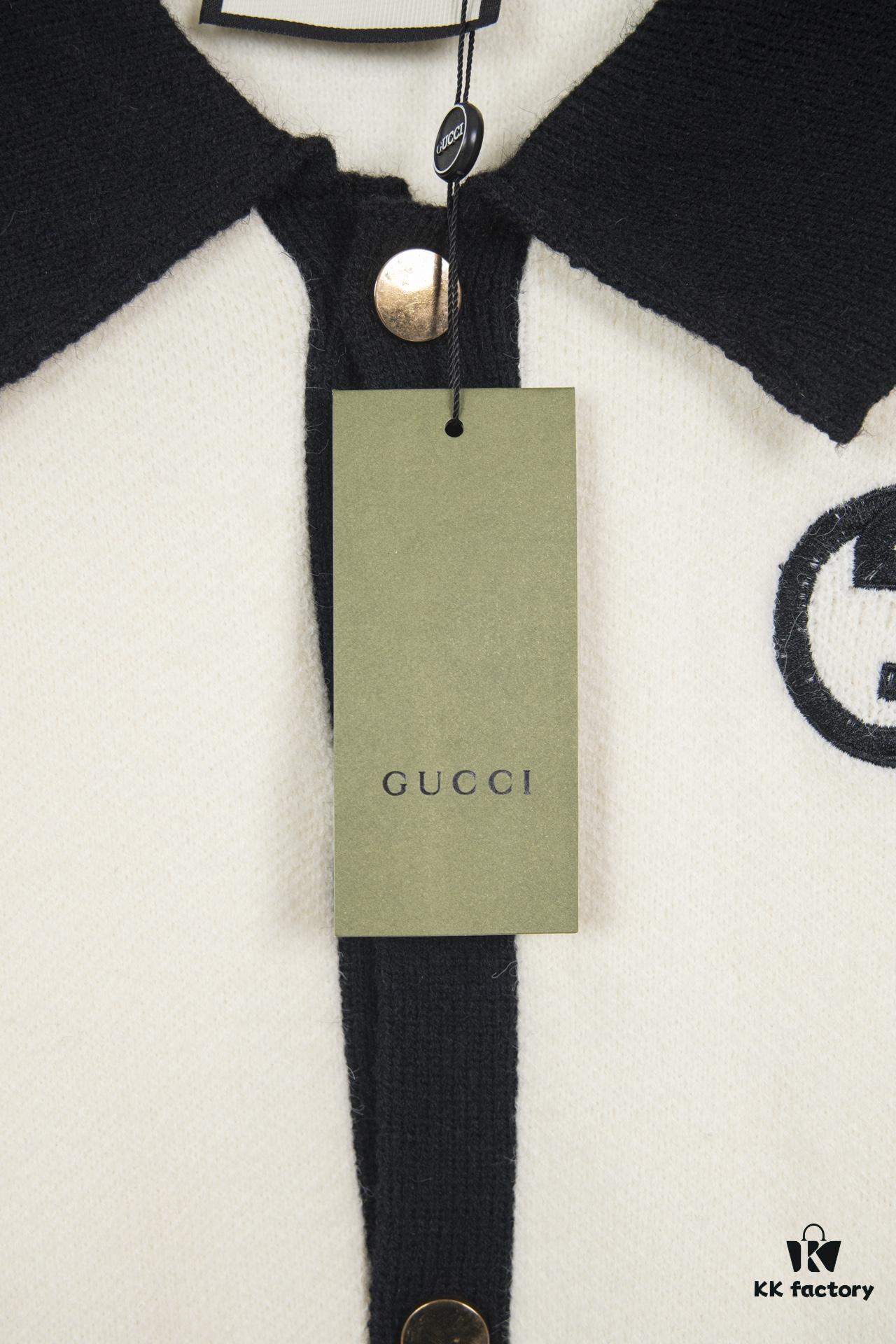 GUCCI Color-Block Button Knit Coat Made of High-End Wool Material