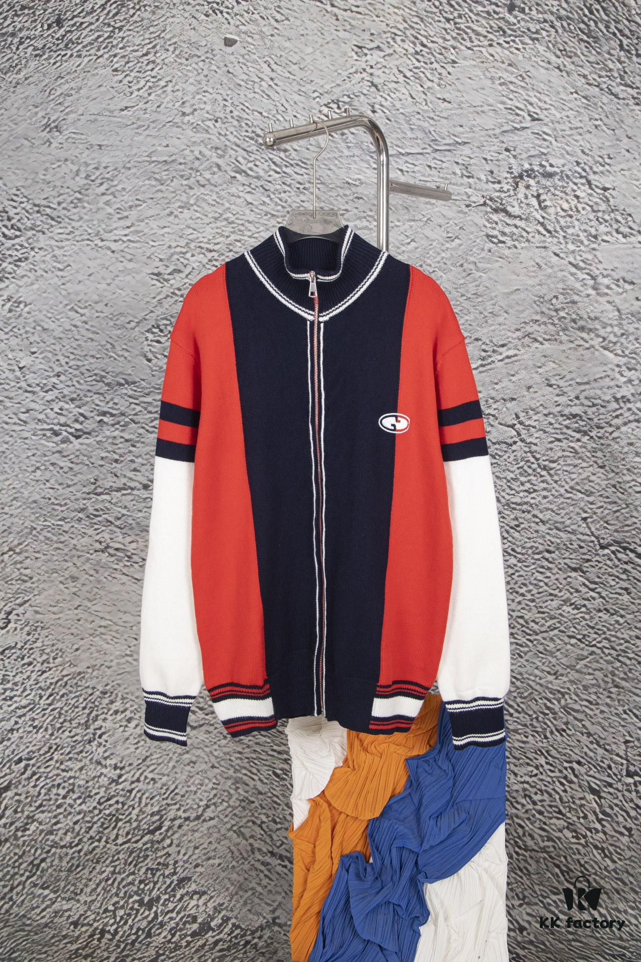 GUCCI Color-Block Knit Zip-Up Jacket with Quilted Design, High-Density Wool Blend, Unisex Style, Premium Craftsmanship