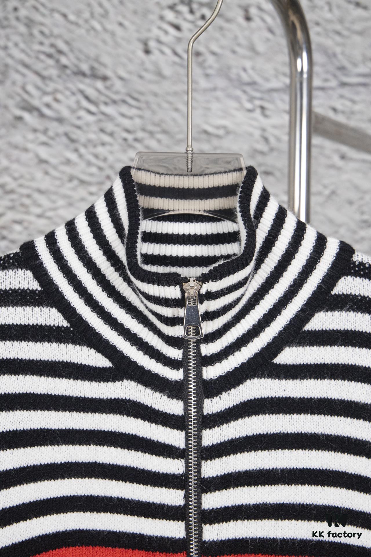 GUCCI Color-Block Ribbed Knit Zip-Up Cardigan, Unisex Design, High-Density Wool Blend, Smooth and Soft Fabric, Premium Craftsmanship