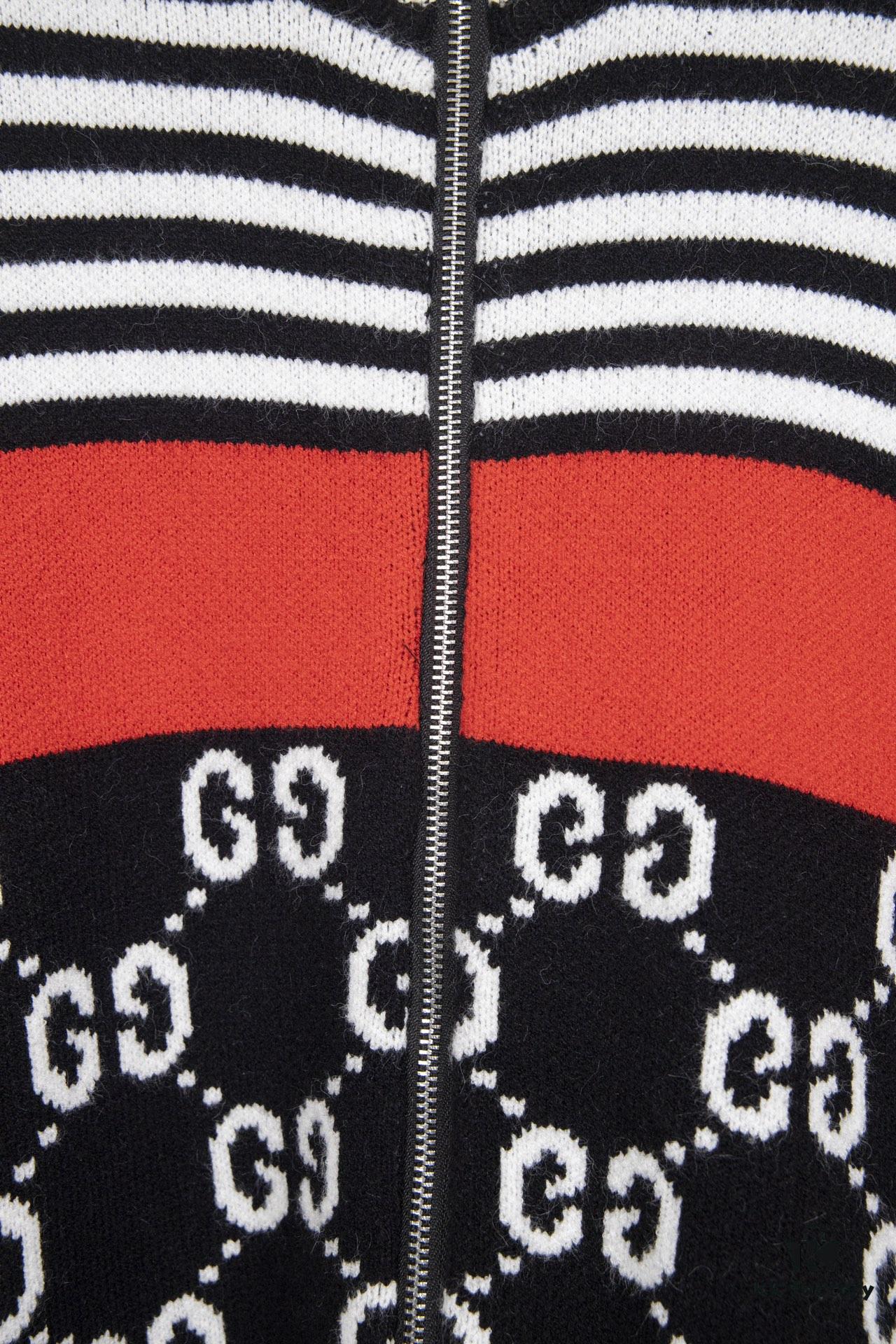 GUCCI Color-Block Ribbed Knit Zip-Up Cardigan, Unisex Design, High-Density Wool Blend, Smooth and Soft Fabric, Premium Craftsmanship