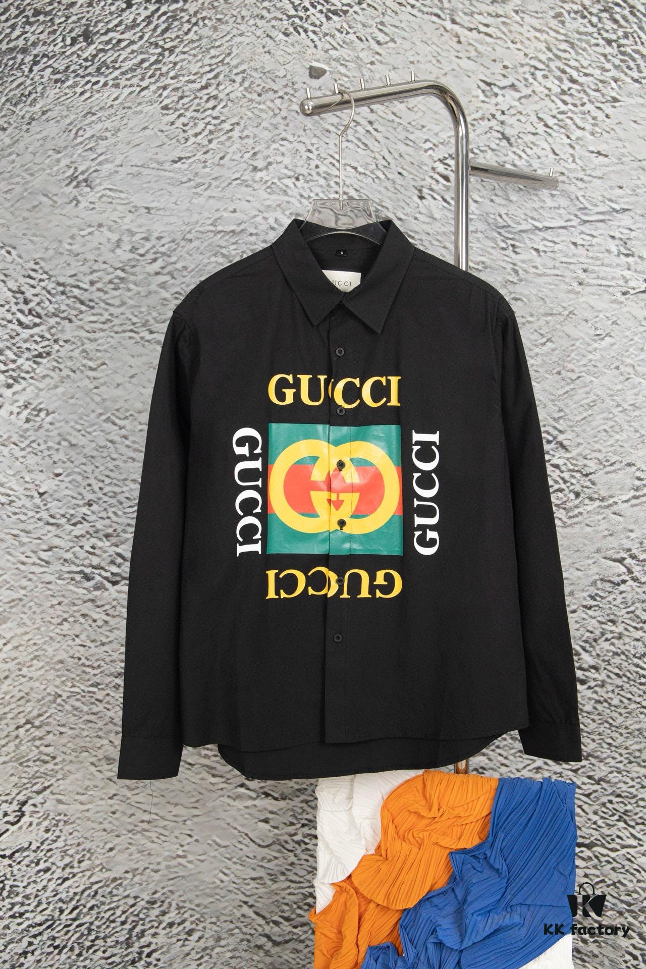 New Gucci Red-Green Double Ring Printed Logo Button-Up Shirt with Checkered Design